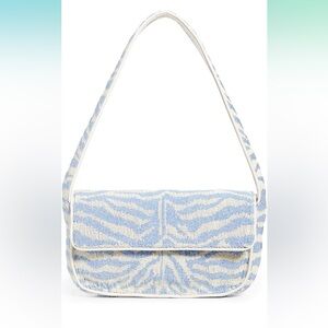 Staud Off White and Blue Tommy Bag with Zebra print